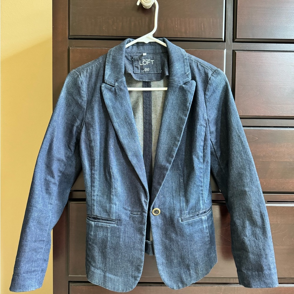 LOFT Denim Blue Blazer Tailored Suit Jacket Size 00